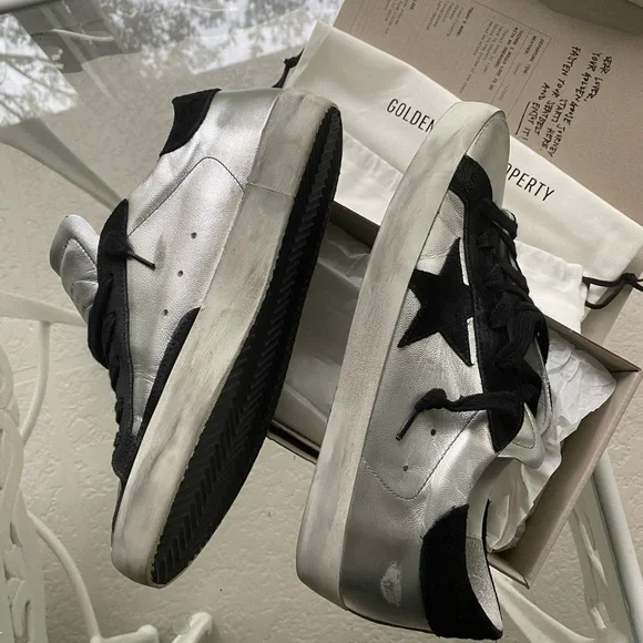 Golden Goose silver metallic black suede Star Super-Star sneakers - Picture 3 of 9